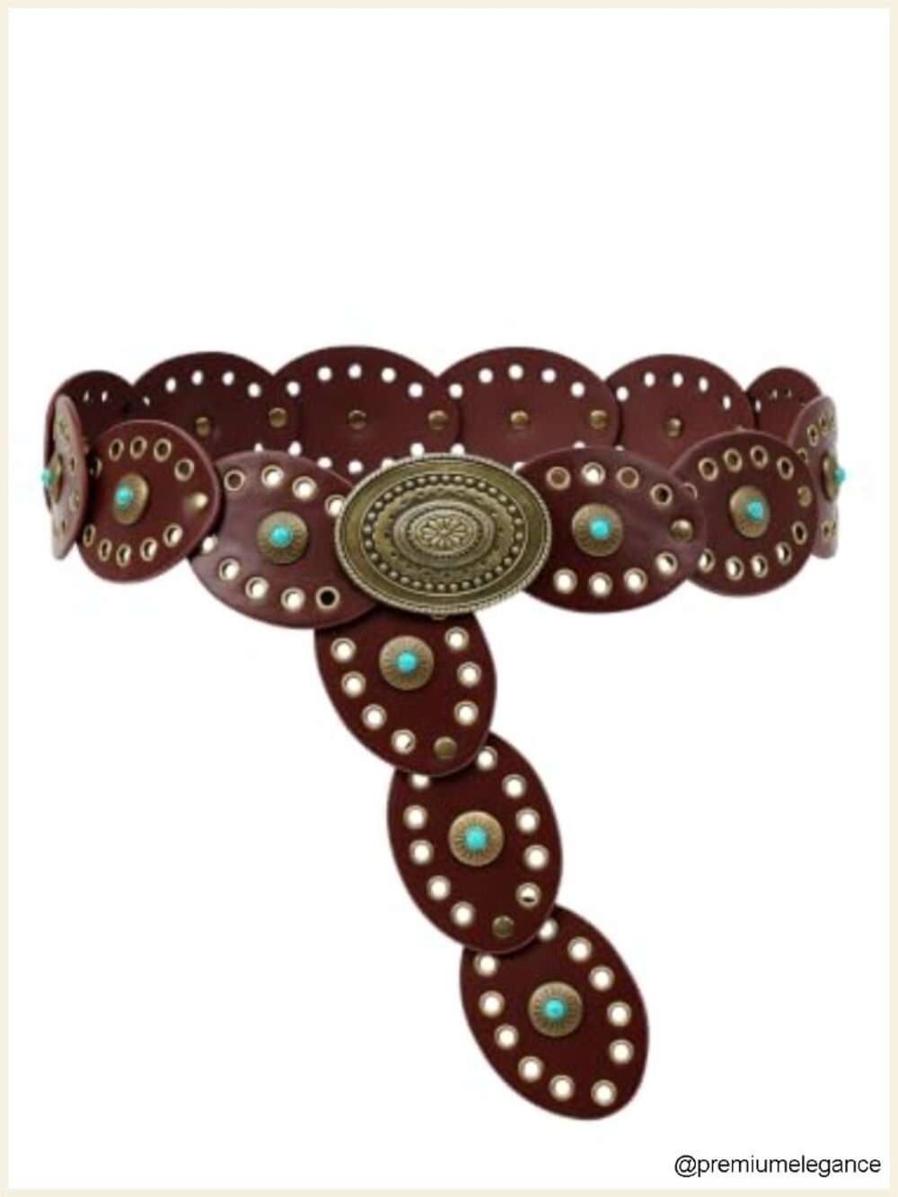 Wide PU Leather Western Cowboy Disc Belt for Women Vintage Concho Buckle Boho